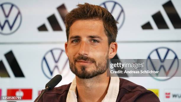 Kevin Trapp during a Germany press conference at DFB-Campus on June 10, 2023 in Frankfurt am Main, Germany.