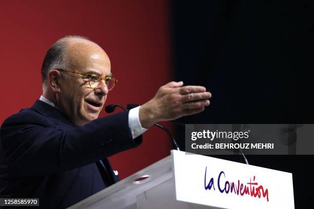 Former French prime minister Bernard Cazeneuve gives a speech as he launches his political party "La Convention" in Creteil, on the outskirts of...