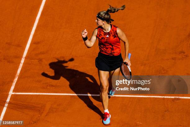 Karolina MUCHOVA in action during her match against Iga SWIATEK on Philippe-CHATRIER court in the French Open Roland Garros 2023 women final.