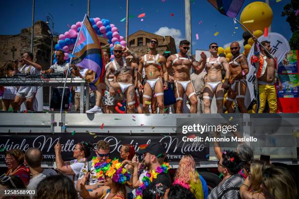 People attend the Rome Pride Parade 2023 for LGBTQ+ rights, on June 10, 2023 in Rome, Italy. The right-wing regional administration of the Lazio...