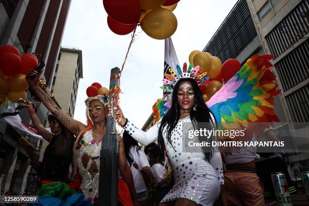 People participate at the annual Athens Pride parade, in Athens, Greece, on June 10, 2023