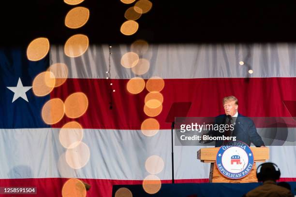Former US President Donald Trump speaks during the Georgia GOP State Convention in Columbus, Georgia, on Saturday, June 10, 2023. Trump called his...