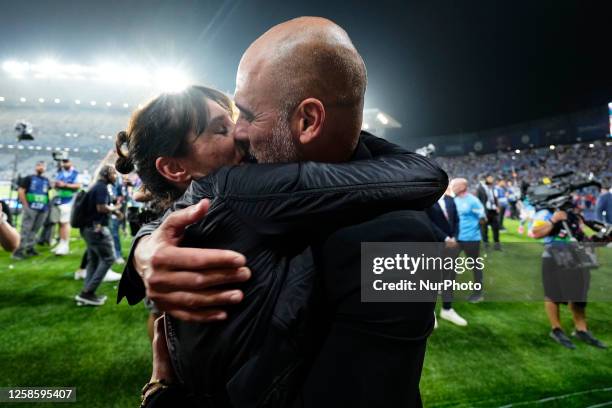Pep Guardiola head coach of Manchester City with his wife Cristina Serra celebrate winning the UEFA Champions League 2022/23 final match between FC...