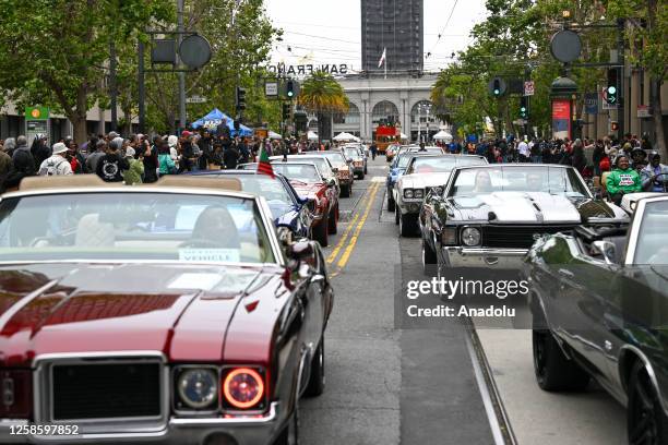 Classic cars are seen during Juneteenth celebration and parade in San Francisco, California, United States on June 10, 2023.