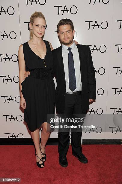 Sarah McNeilly and Jack Osbourne arrive at TAO Nightclub at the Venetian on November 6, 2010 in Las Vegas, Nevada.