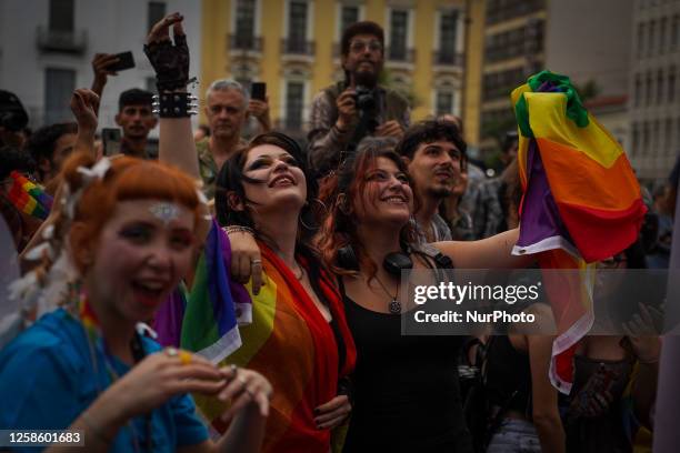 People during the Athens Pride parade in Athens, on June 10, 2023.