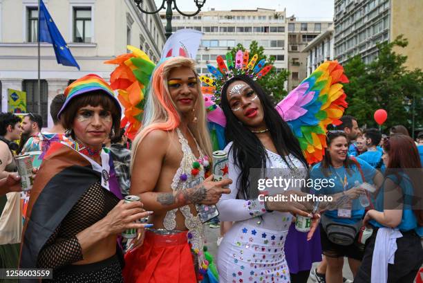 Participants of Pride Parade in Athens, Greece on June 10, 2023. Thousands march in Athens Pride Parade 2023 with the motto 'Once upon a time... I...