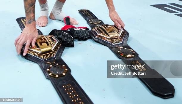 Amanda Nunes of Brazil announces her retirement after her victory over Irene Aldana of Mexico in their women's bantamweight title fight during the...