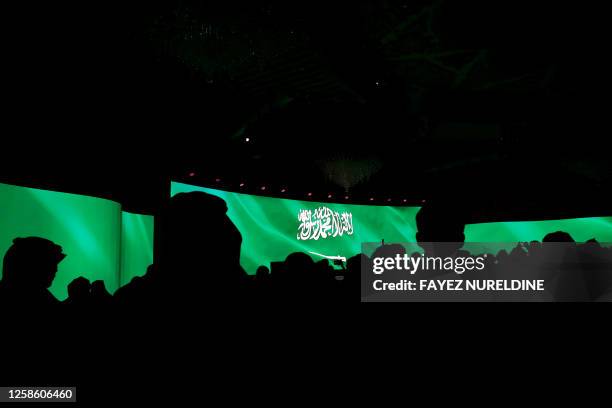The flag of Saudi Arabia is displayed during the 10th Arab-China Business Conference in Riyadh, on June 11, 2023.