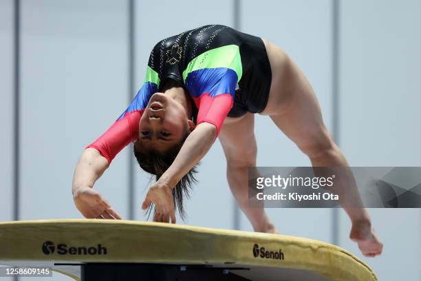 Ayaka Sakaguchi competes in the Women's Vault final on day two of the 77th All Japan Artistic Gymnastics Apparatus Championships at Yoyogi National...
