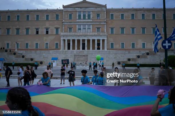 People take part in Athens pride parade in Athens, Greece, on June 10th, 2023.