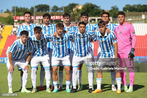 Poses during the Serie A e B U18 Semifinal between AS Roma and Spal at Del Conero Stadium on June 11, 2023 in Ancona, Italy.