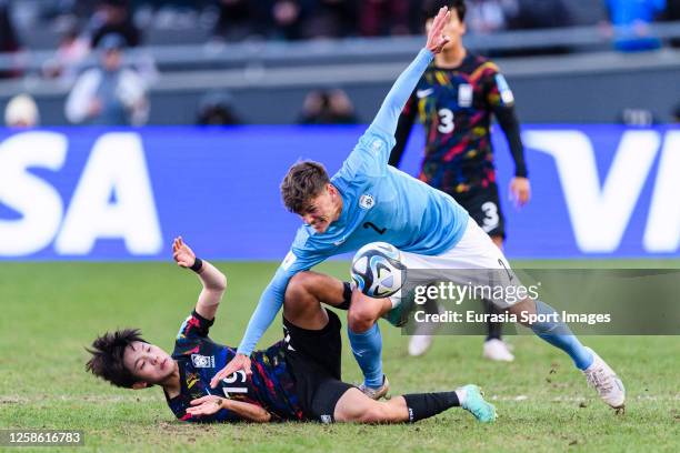 Seojoon Bae of Korea Republic is challenged by Ilay Feingold of Israel during FIFA U-20 World Cup Argentina 2023 Third Place match between Third...