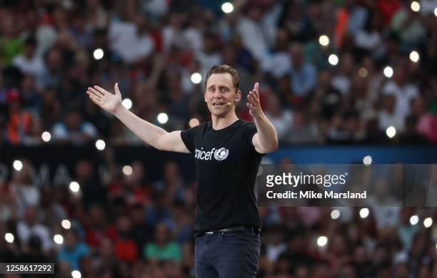 Tom Hiddleston during Soccer Aid for Unicef 2023 at Old Trafford on June 11, 2023 in Manchester, England.