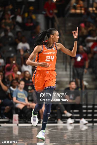 DeWanna Bonner of the Connecticut Sun celebrates during the game on June 11, 2023 at Gateway Center Arena in College Park, Georgia. NOTE TO USER:...