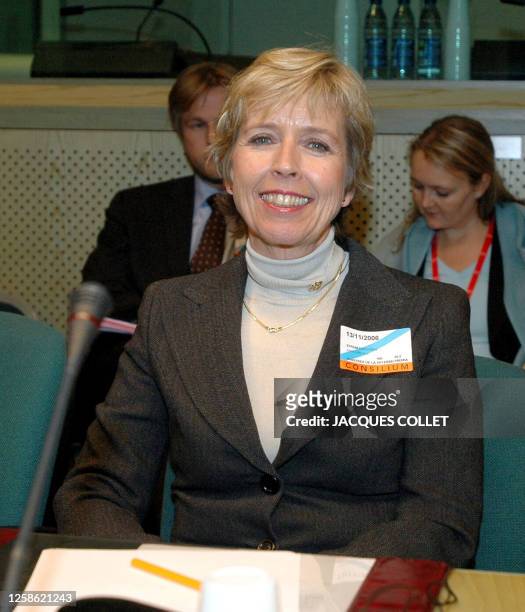 Norway Defense Minister Anne-Grete Strom Erichsen attends beginning of the Troika UE-Third Nations Council, at the EU Council in Brussels 13 November...