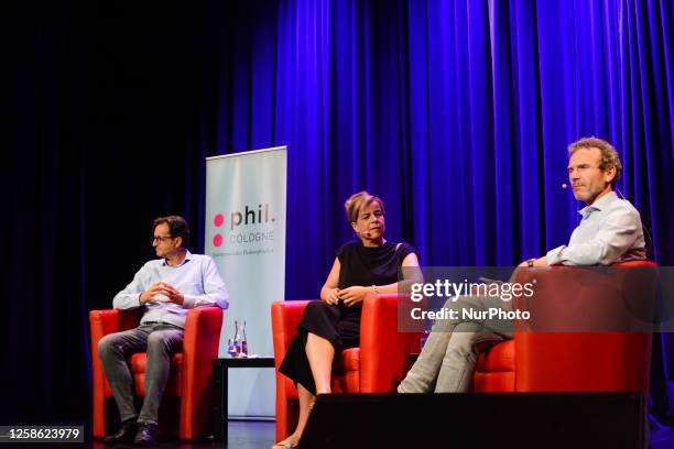 Mona Neubaur, the minister of Economics and climate protection of NRW, Joachim Frank, a German journalist and Stephan Grunewald, a German...