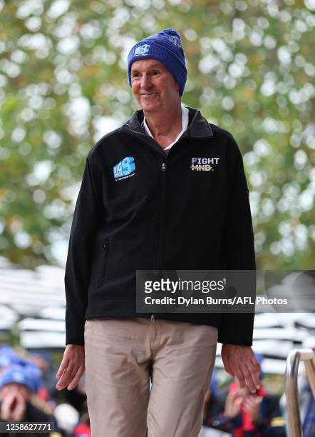 Neale Daniher prepares to Walk to the 'G at Federation Square before the 2023 AFL Round 13 match between the Melbourne Demons and the Collingwood...