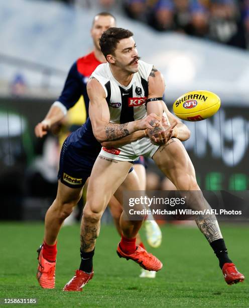 Oleg Markov of the Magpies in action during the 2023 AFL Round 13 match between the Melbourne Demons and the Collingwood Magpies at the Melbourne...