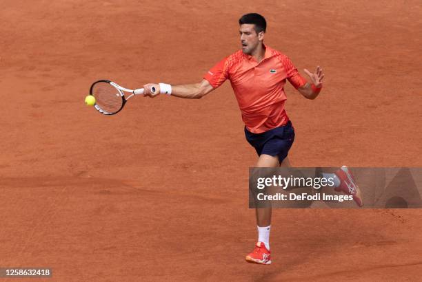 Novak Djokovic of Serbia during the Men's Singles Final match on Day Fifteen of the 2023 French Open at Roland Garros on June 11, 2023 in Paris,...