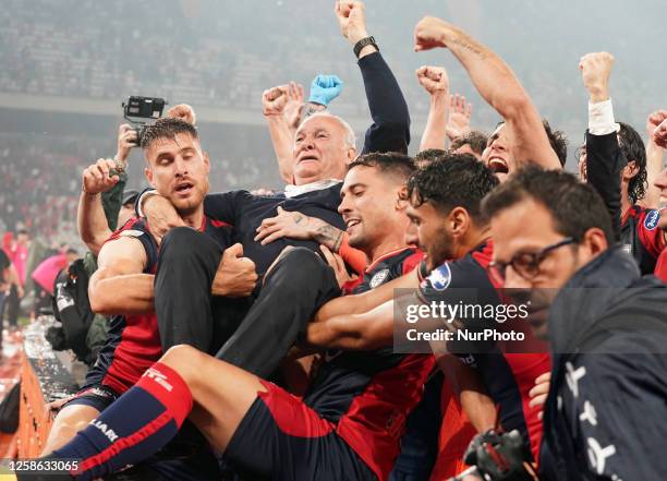 Claudio Ranieri head coach of Cagliari celebrate the win during the Serie B match ''Final Play off'' between Bari and Cagliari on June 11, 2023...