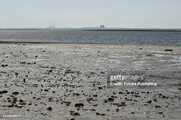 The Zaporizhzhia Nuclear Power Plant that is temporarily occupied by Russian invaders is seen on the opposite bank of the Dnipro River as the level...