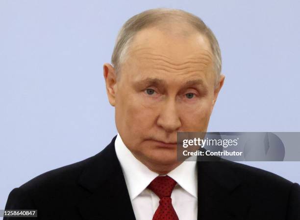 Russian President Vladimir Putin during his speech at the Grand Kremlin Palace, on June 12, 2023 in Moscow, Russia. President Putin marked Russia's...