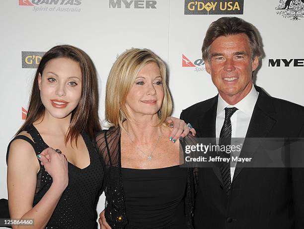 Chloe Lattanzi, mother, Actress, singer Olivia Newton-John and husband John Easterling arrive at the G'Day USA Australia Week 2011 Black Tie Gala at...