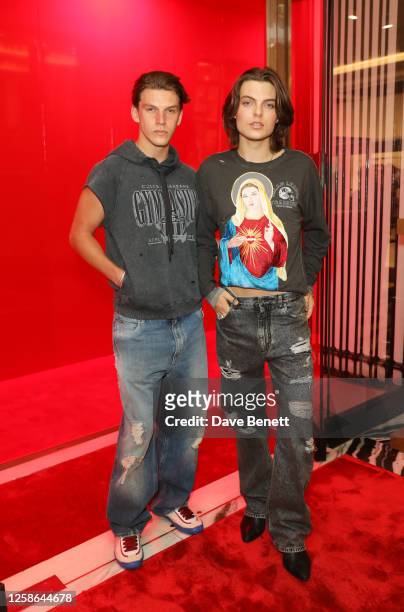 Miles Hurley and Damian Hurley attend the Dolce & Gabbana cocktail soiree to celebrate the new DG Logo Bag on June 12, 2023 in London, England.
