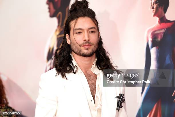 Ezra Miller at the premiere of "The Flash" held at TCL Chinese Theatre IMAX on June 12, 2023 in Los Angeles, California.