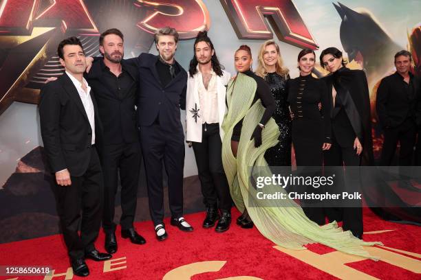 Ron Livingston, Ben Affleck, Andrés Muschietti, Ezra Miller, Kiersey Clemons, Barbara Muschietti, Maribel Verdú and Sasha Calle at the premiere of...