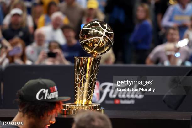 Close up shot of the Larry O'Brien Championship Trophy after Game Five of the 2023 NBA Finals on June 12, 2023 at Ball Arena in Denver, Colorado....