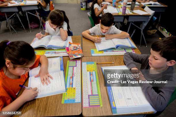 Students in Amy Bennett&apos;s third grade classroom work on mathematics at Vanderburg Elementary in Henderson, Nevada, Wednesday, April 19, 2017.