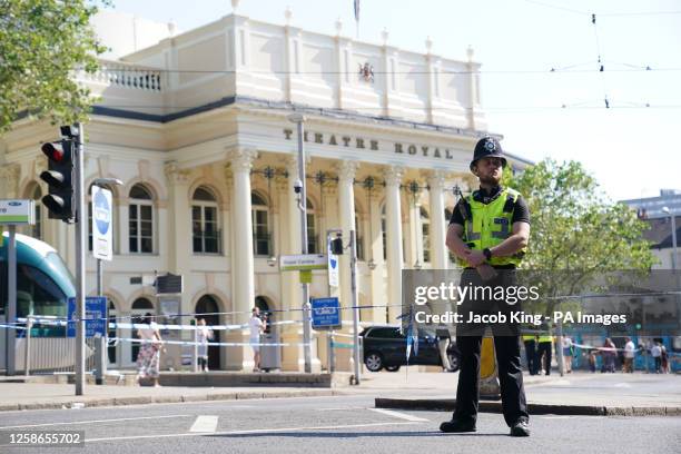 Police officers in Nottingham city centre, as police have put in place multiple road closures in Nottingham as officers deal with an ongoing serious...