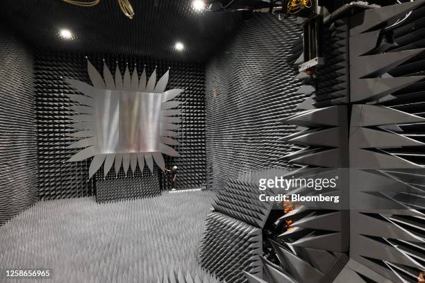 Worker inside an anechoic chamber at the Samsung Electronics Co.'s headquarters in Suwon, South Korea, on Tuesday, June 13, 2023. Samsung Electronics...