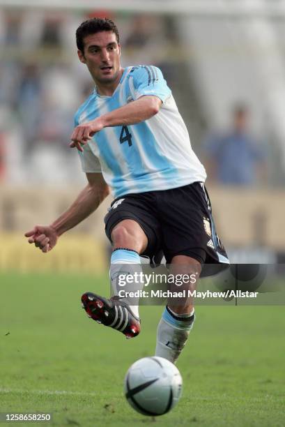 August 17: Lionel Scaloni of Argentina on the ball during the international friendly match between Hungary and Argentina at the Puskas Ferenc Stadion...