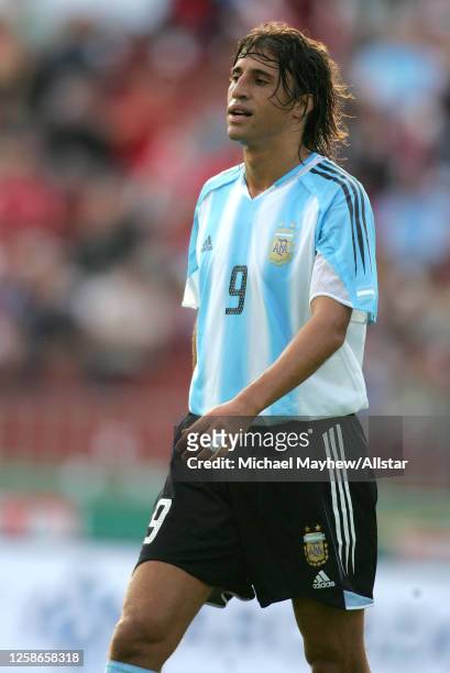 August 17: Hernan Crespo of Argentina half body during the international friendly match between Hungary and Argentina at the Puskas Ferenc Stadion on...