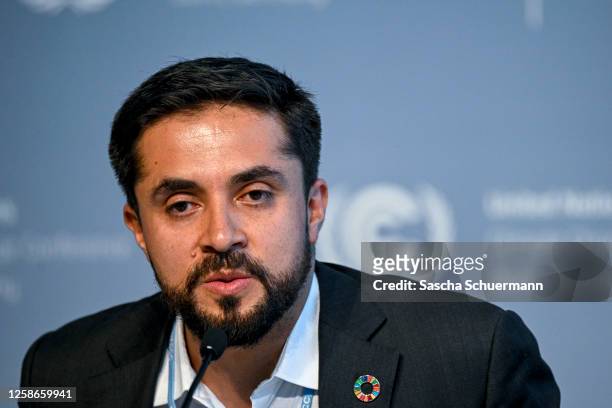 Head of Delegation, Colombia Sebastián Carranza, takes part in a Press Conference at the UNFCCC SB58 Bonn Climate Change Conference on June 13, 2023...