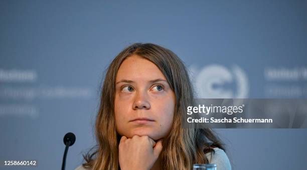Swedish climate activist Greta Thunberg takes part in a press conference at the UNFCCC SB58 Bonn Climate Change Conference on June 13, 2023 in Bonn,...