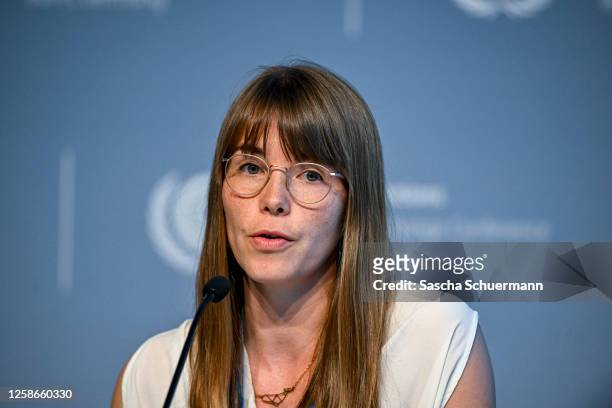 Co-Head of the Climate Policy Team, Climate Analytics Claire Fyson, takes part in a Press Conference at the UNFCCC SB58 Bonn Climate Change...