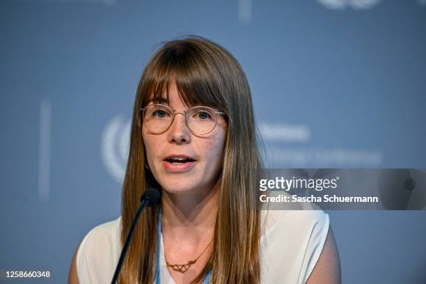 Co-Head of the Climate Policy Team, Climate Analytics Claire Fyson, takes part in a Press Conference at the UNFCCC SB58 Bonn Climate Change...