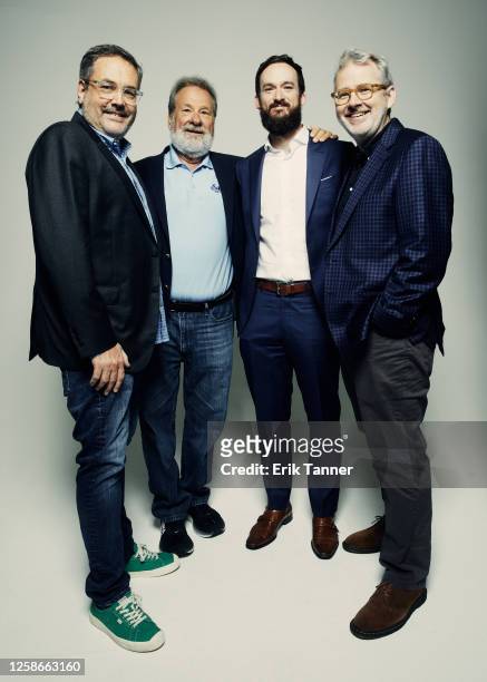 Jeff Malmberg, Bill Veeck, Night Train Veeck and Morgan Neville of "The Saint of Second Chances" pose for a portrait during the 2023 Tribeca Festival...