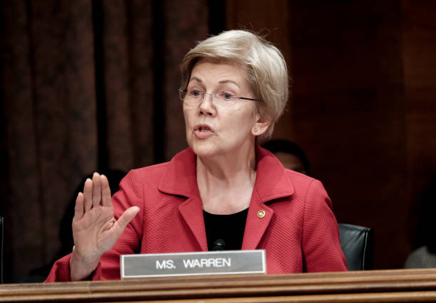 Sen. Elizabeth Warren speaks during a Senate Banking Committee hearing on Capitol Hill on June 13, 2023 in Washington, DC. The committee held the...