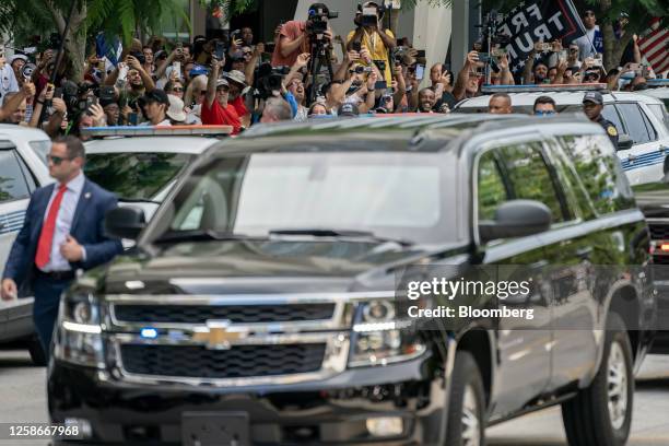 The motorcade for former US President Donald Trump exits the Wilkie D. Ferguson Jr. United States Courthouse in Miami, Florida, US, on Tuesday, June...