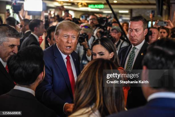 Former U.S. President Donald Trump visits the Versailles restaurant in the Little Havana neighborhood after being arraigned at the Wilkie D. Ferguson...