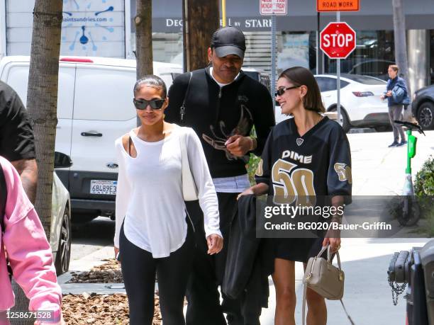 Lori Harvey and Hailey Bieber are seen on June 13, 2023 in Los Angeles, California.