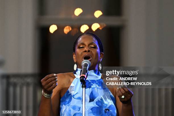Actress Audra McDonald performs during a Juneteenth concert on the South Lawn of the White House in Washington, DC, on June 13, 2023.