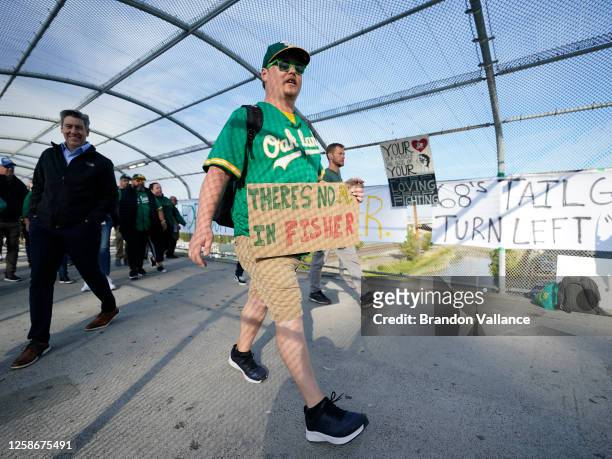Oakland Athletics fans arrive early ahead of the reverse boycott game against the Tampa Bay Rays at RingCentral Coliseum on June 13, 2023 in Oakland,...