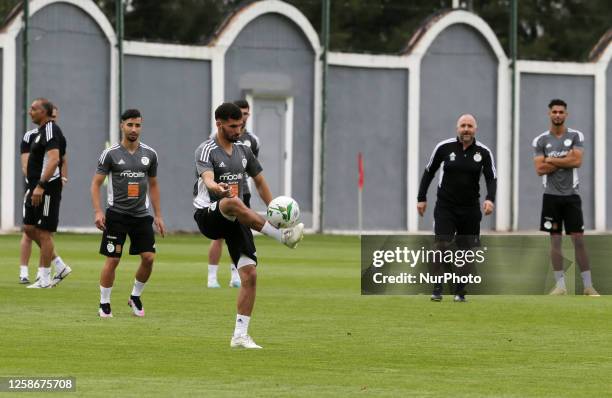 New Player of the Algerian national team Houssem Aouar , during the training session, in Algiers in Algeria on June 13 in anticipation of the two...