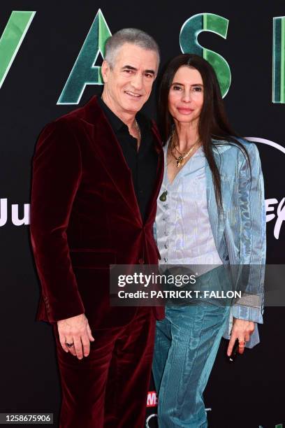 Actor Dermot Mulroney and wife Tharita Cesaroni arrive for a special screening of Marvel Studios' upcoming "Secret Invasion" at El Capitan Theatre in...